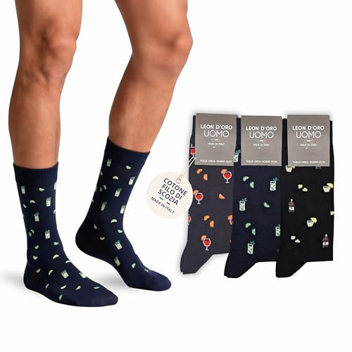 LEON D'ORO Calze uomo COTONE corte Calzini LEGGERI in FILO DI SCOZIA pois righe fantasia MADE IN ITALY (IT, Numero, 40, 45, Regular, Regular, ASSORTITO PARY 3 Paia)