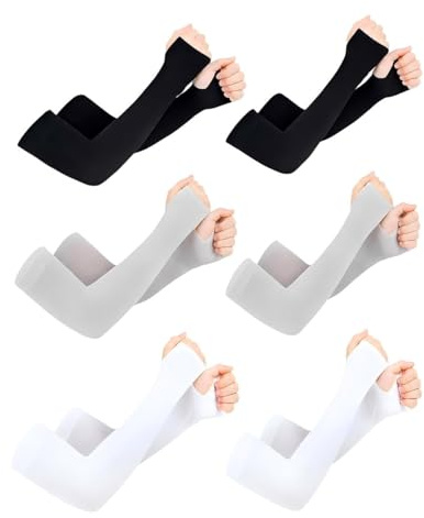 3 Paia Maniche con Protezione UV Protezione Solare per attività all'Aria Aperta Uomo Donna Manicotti Raffreddamento Traspiranti Sport Golf Ciclismo Running Nero Bianco Grigio
