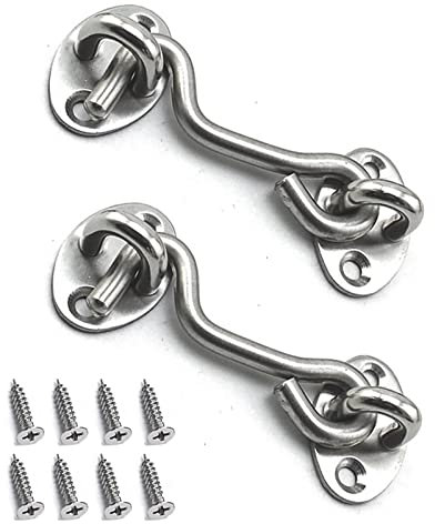BuxiuGK 2 Stücke Sturmhaken 3 Zoll Kabinenhaken Edelstahl mit 8 Stücke Montage Schrauben für Türen Garagentor Fenster,Silber