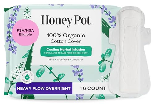 e Honey Pot Company - Organic Cotton Cover, Herbal Overnight Heavy Flow Pads with Wings - 16 ct.
