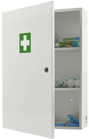 safes uk Medical 2 Medicine Storage Cabinet Shelves Wall Mounted Extra Large First Aid Lockable Metal Case for Bathroom Secure Box Locker with Child-Proof Lock Home or Office White