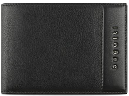 bugatti Nome Geldbörse mit Klappe aus Kalbleder, Querformat mit RFID-Schutz, Schwarz