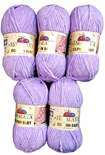 Ilkadim Export 5 x 100 Gramm Himalaya Dolphin Strickwolle, Babywolle einfarbig, 500 Gramm Wolle Strickgarn Super Bulky (flieder 80305)