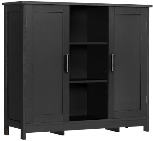 Iwell Storage Cabinet with 2 Doors and 4 Storage Shelves, Bathroom Cabinet, Cupboard for Living Room, Home Office, Entryway, Black