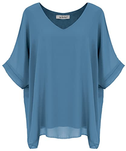 Van Der Rich ® - Camicetta Ampia di Chiffon Scollo a V Foderato all'Interno - Dnna (Jeans, M-L)