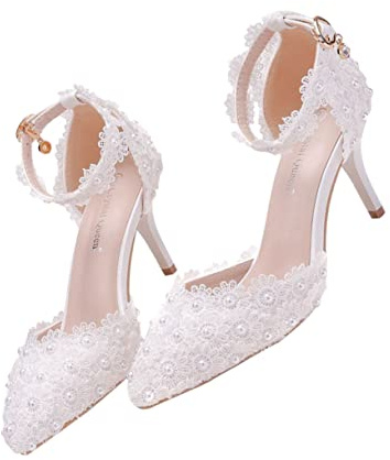 SHOWERORO 1 Par Sandalias Elegantes de Novia con Punta Fina y Tacón Alto de Zapatos de Boda y Chic