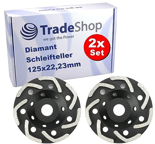 2x Trade-Shop Profi Diamant Schleifteller/Schleiftopf/Topfscheibe 125 x 22,23mm Ersatz für Würth Bosch Makita Festool Flex Metabo Elektrowerkzeuge