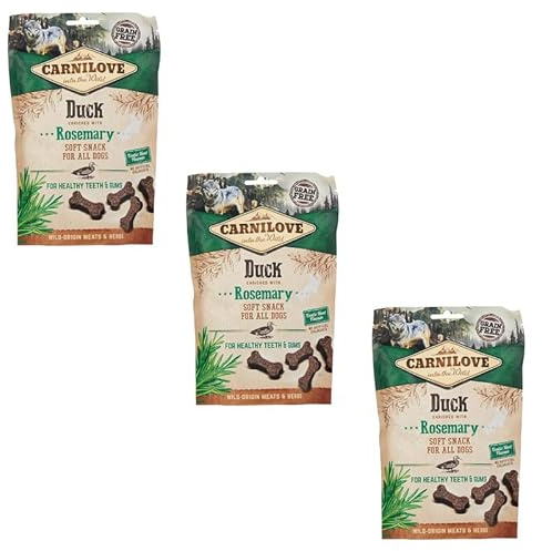 Carnilove Soft Snack Pato con Romero | Paquete Triple | 3 x 200 g | Golosinas para Perros | Pato y Romero | Sin adición de azúcar | Sabor exótico a Carne