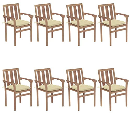 CKioict Campingstuhl Gartensessel Bistrostuhl Stapelbare Gartenstühle mit Kissen 8 STK. Massivholz Teakfür Gärten, Pools, Terrassen