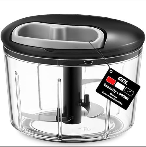 Hachoir Manuel, Coupe Legumes Manuel Rapide, Mini Hachoir Manuel Pour Oignons, Noix, Fruits, 800ML.(Noir)