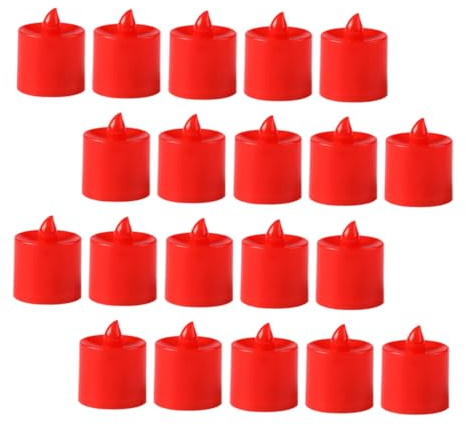 HOLIDYOYO 20piezas Luz De Vela Led Decorativa Estilo Budista Redonda Roja Sin Llama Para Velas De Té