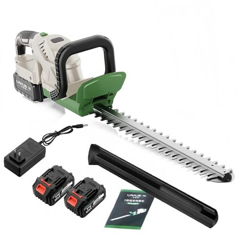 Cortasetos Eléctrico Inalámbrico, Cortasetos de 24V con Baterías de 3900mAh, Cortador de Césped de Mano con Cuchilla de Doble Acción de 51cm, para Reverdecer Casas, Parques y Carreteras,2 Battery