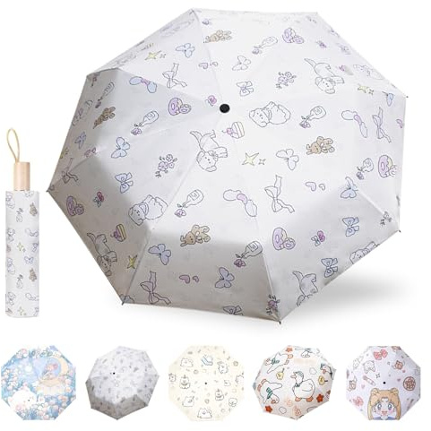MPXEAVG Paraguas Antiviento, Umbrella, Paraguas Plegable Niña, Paraguas Plegable Antiviento, Paraguas Resistente al Viento, Diseño Bonito, Paraguas Universal para Hombres y Mujeres (perro blanco)
