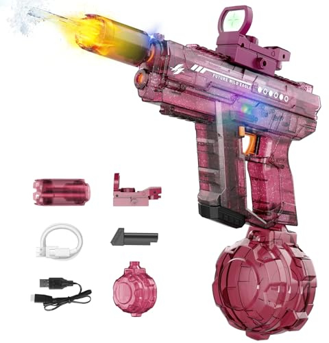 Vmiya Electric Water Gun for Adults and Kids Pink Red, Light Up Automatic Squirt Gun Watergun, 800CC Large Capacity, 26-33 FT Long Range, Summer Outdoor Beach Pool Party Toy Gift