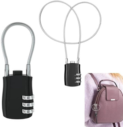 2PCS 3 Digit Combination Padlock with 20 Inch (50cm) Cable for Lockers,Luggage Locks,Travel Wire Padlock for Luggage,Luggage,Gun Boxes,Tool Boxes,Helmets (Black)