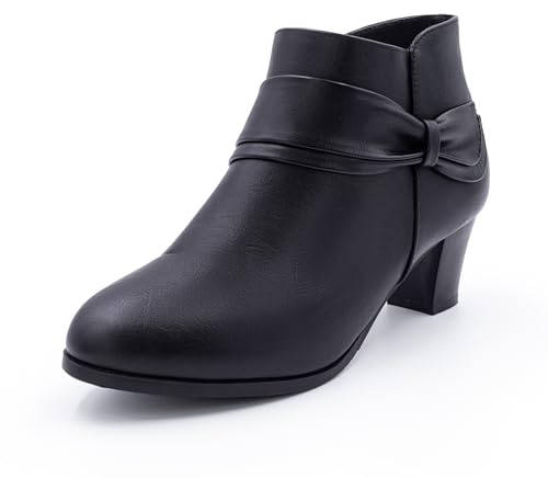 Cushion Walk Women's EEE Extra Wide Fit Ankle Boots Booties, Low to Mid 5cm Block Heels, Faux Leather, Non-Slip Sole (7 UK, Black)