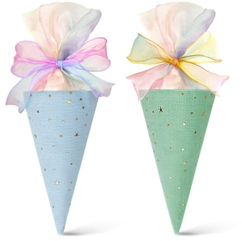 EIHI 2 Stück schultüte mädchen, Schultüte füllung, Zuckertüte mädchen, Mini schultüten zum befüllen (Blau + Grün)