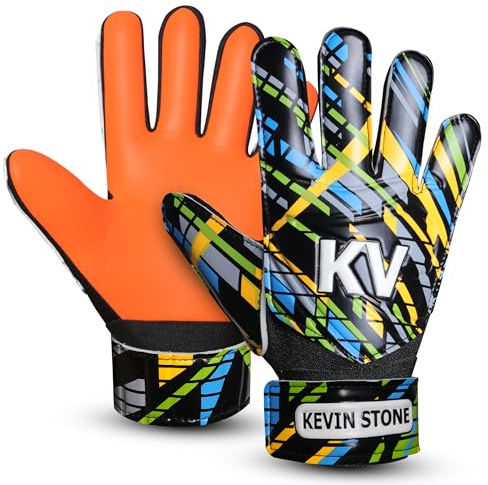Kavin Stone Football Goalkeeper Gloves For Boys, Kids Children Youth Soccer Goalie Gloves with 4mm Latex Finger Spine Protection Super Grip Palm Goalkeeping Gloves (Orange, 8)