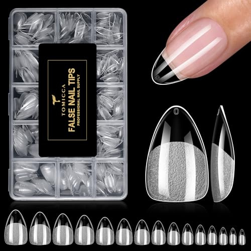 TOMICCA 510 Pièces Capsule Americaine Ongle Amande Courte, 15 Tailles Capsules Ongles Gel Couverture Complète, Faux Ongles Pourextension D'ongles et Nail Art Salon de Manucure DIY à Domicile