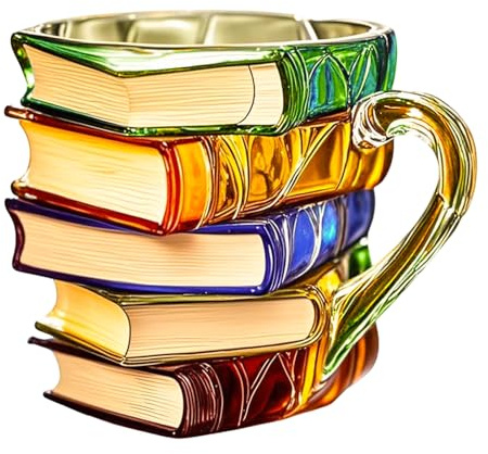 Valicaer Painted Book Mug for Book Lovers Gifts Novelty 3D Stacked Books Mug, Creative Desk Decor for Readers Literature Lovers Perfect Gifts