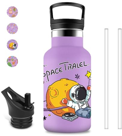 Borraccia Bambini, 350ml Borraccia Termica, Senza Perdite, Borracce Cannuccia, Facile da Pulire, Borracce Metallo, per Scuole, Ufficio, Caffè, Campeggio