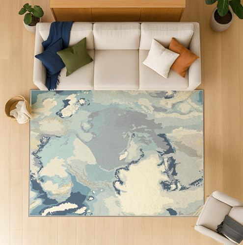 Generico Vista Dall'Alto Tappeto Salotto Pelo Corto, Antiscivolo Lavabile Tappeto Classico Stile Soggiorno Camera da Letto, Grandi Tappeti Antartide Artico Spedizione (Blu Ghiaccio 140 x 200 cm)