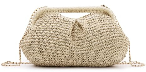Ynport Crefreak Bolso de Mano Tejido 'Cloud Dumpling' para Mujer, Bolso de Playa de Papel Trenzado con Correa Cruzada para Fiesta de Verano por la Noche o Boda