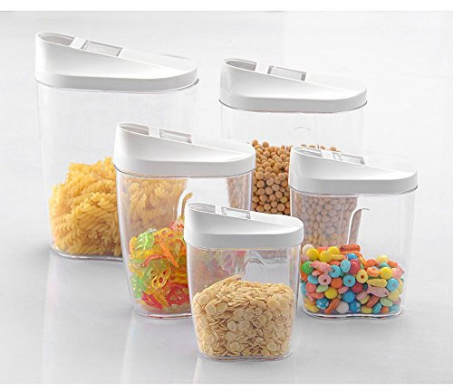 Jzhen Lot de 5 Boîte Alimentaire Hermétique Plastique Boite Verseuse Transparent pour des Réserves Sec