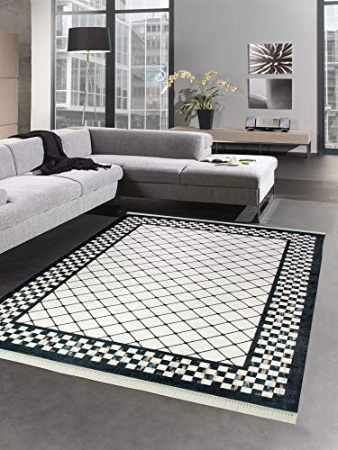 CARPETIA Teppich im Printdesign Teppich Wohnzimmer waschbar karo schwarz Größe 120x160 cm
