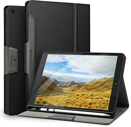 Antbox Hülle für iPad 10.2 (9. /8. /7. Generation) mit Stifthalter Auto Schlaf/Wach Funktion PU Ledertasche Schutzhülle Smart Cover für iPad 10,2 2021/2020/2019 (Schwarz)