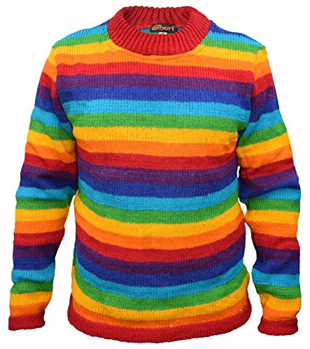 Gheri Färgglad stickad flerfärgad ulltröja, Regnbågsrandig, XL