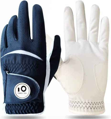 FINGER TEN Golfhandschuhe Herren Golf Handschuhe Links Rechts Leder Handschuh Wert 1 2 Stück Not Paar Golfhandschuh Linke Rechte mit Ball Marker Allwetter Griff für Männer Golfer
