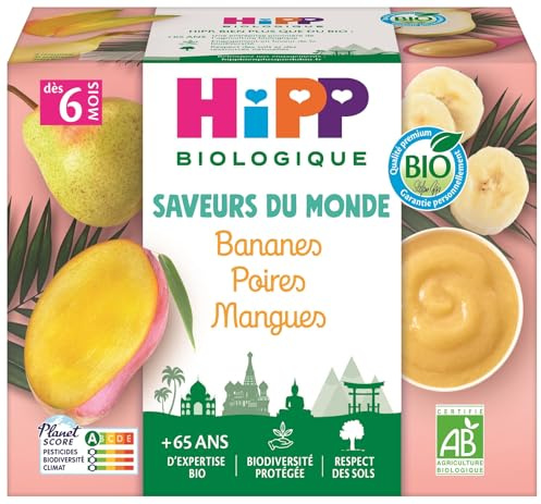 HiPP - Saveurs du Monde - Bananes Poires Mangues Coupelles - 4x100g - BIOLOGIQUE