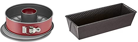 ORIGINAL KAISER Classic Plus Springform 26 cm mit Flach- und Rohrboden, 2 Böden, runde Backform, rot & Classic Backform Kastenform 30 x 11 x 8 cm, Königskuchenform antihaftbeschichtet, Brotbackform