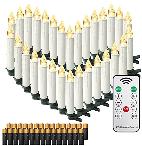 TRMLBE 30 Pezzi Candele LED con Funzione Timer Candele Natalizie Bianche Calde Senza Fiamma Candele a Batteria Senza Fili con Telecomando per Feste sull'Albero di Natale