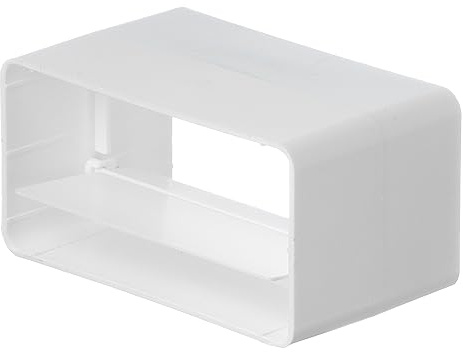 Steinberg14 White 110x55mm Flat Channel Connector with Backflow Flap - Rectangular Ducting - Backdraught Shutter 4x2 inch