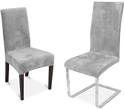 BEAUTEX Maya Samt Mirofaser Stuhlhusse, elastische Stretch Husse Bi-Elastic, Farbe wählbar, Hellgrau