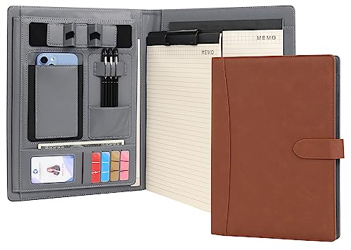 Wason A4 PU-läder Dokumentväska Mapp Fickor Dokumenthållare Plånbok Padfolio Fodral med Avtagbar Anteckningsblockhållare för Personlig Organizer Konferens Återuppta (Brun)