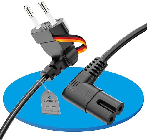 Sonero® Cable de alimentación Euro, Cable de alimentación para electrodomésticos, Enchufe Europeo de 90° a Enchufe IEC de 90° C7, 1,00 m, Negro