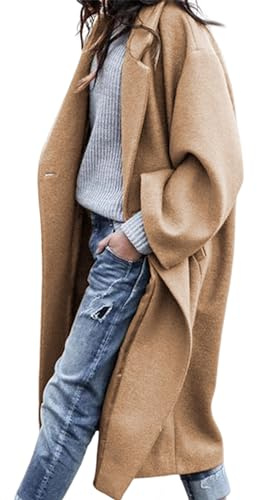 UANEO Women's Wool Blend Coat Oversized Double Breasted Long Trench Overcoat Winter(LightKhaki-XXL)