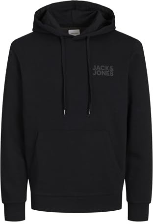 JACK & JONES Sweat à Capuche avec Logo Jjecorp Noos Sweatshirt, Noir/détail : Petit imprimé/Noir, L Homme