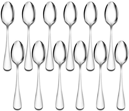CoKeeSun 12 Pezzi Cucchiaini da Caffè, 12.5cm Cucchiaino da Tè in Acciaio Inox, Cucchiaini per Caffe, Dessert, Gelato, Argento, Lucida a Specchio, Lavabile in Lavastoviglie, per Ristorante Casa