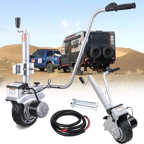 Jockey Wheel Motorised Forward Reverse Trailer Mover Jack 12V 350W Boat Caravan Maximum 5000 lbs Load Motor Electric Power Heavy Duty Solid Rubber Wheel, 23 ft/min Moving Speed