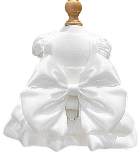 Hundprinsessklänningar för små hundar katt rosettklänning med ring hund flickkläder söt valp tutu-kjol vovve sommardräkt husdjurskläder för Shih Tzu Yorkie Chihuahua Clothe (vit, M (2,5-3,5 kg))