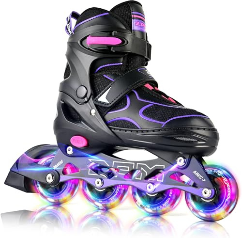 2PM SPORTS Inline Skates for Kids Girls Ages 4-8 8-12 3-5 4-6 6-12 10-12 with Light Up Wheels, Adjustable Kids Roller Skates Blades for Adults Women Beginners Youths Indoor Outdoor Purple, Medium