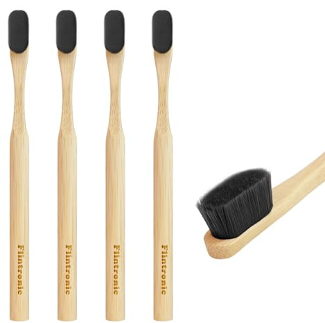 flintronic 4PC Cepillos de Dientes de Bambú, Cepillos de Dientes de Bambú Natural y Ecolóico, Cepillo de Dientes de Madera Natural y Ecológico, Cerdas Suaves, Ecológicas y 100% Biodegradables