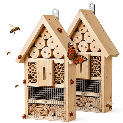 Relaxdays Insektenhotel, Bausatz, 2er Set, Holz, HBT: 30,5 x 17,5 x 6 cm, Insektenhaus zum Aufhängen, Bienenhaus, Natur