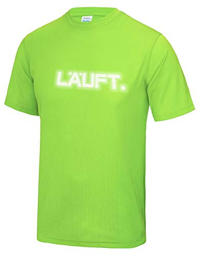 Roughtex Herren Laufshirt mit reflektierendem Print „läuft“ – atmungsaktives Funktionsshirt für Jogging, Training & Freizeit – Regular Fit Neongrün M