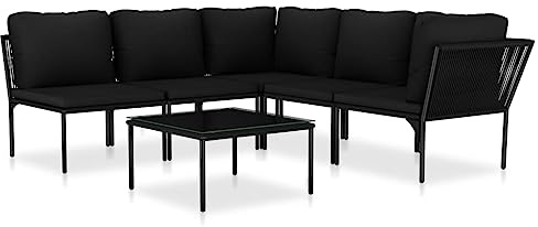 vidaXL Juego de Muebles de Jardín 3 Piezas con Cojines Patio Terraza Conjunto Casa Exterior Comedor Aire Libre Mesa Silla Asientos PVC Negro