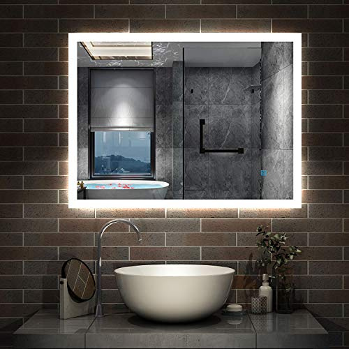 AICA sanitaire Miroir de Salle de Bain 60x50cm réversible Anti-buée Miroir Mural avec éclairage LED modèle Carré